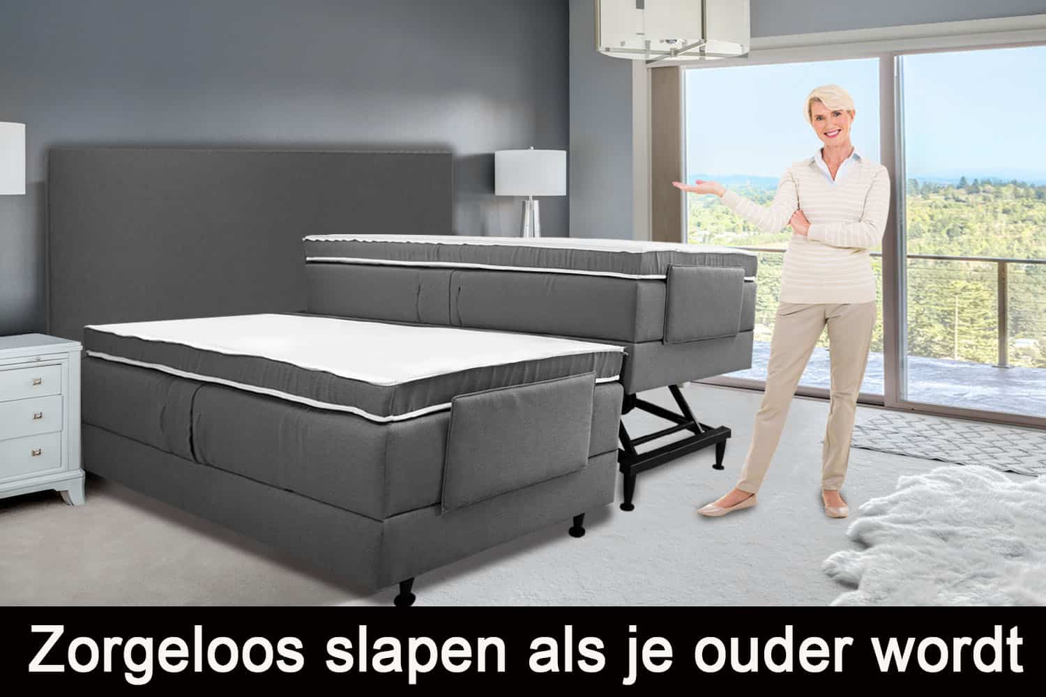hoog laag boxspring bed antraciet