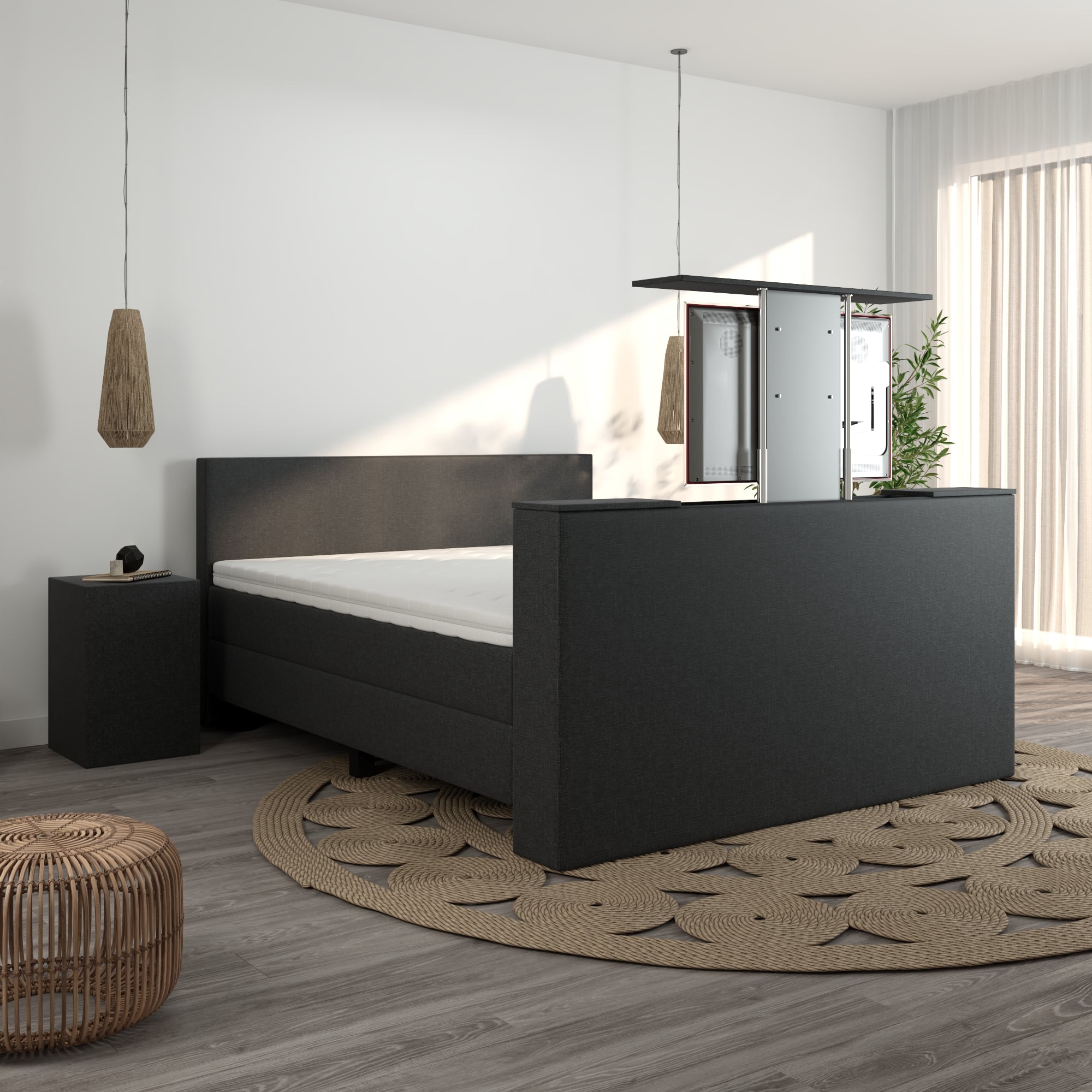 Boxspring luxury gevene met tv-lift zwart