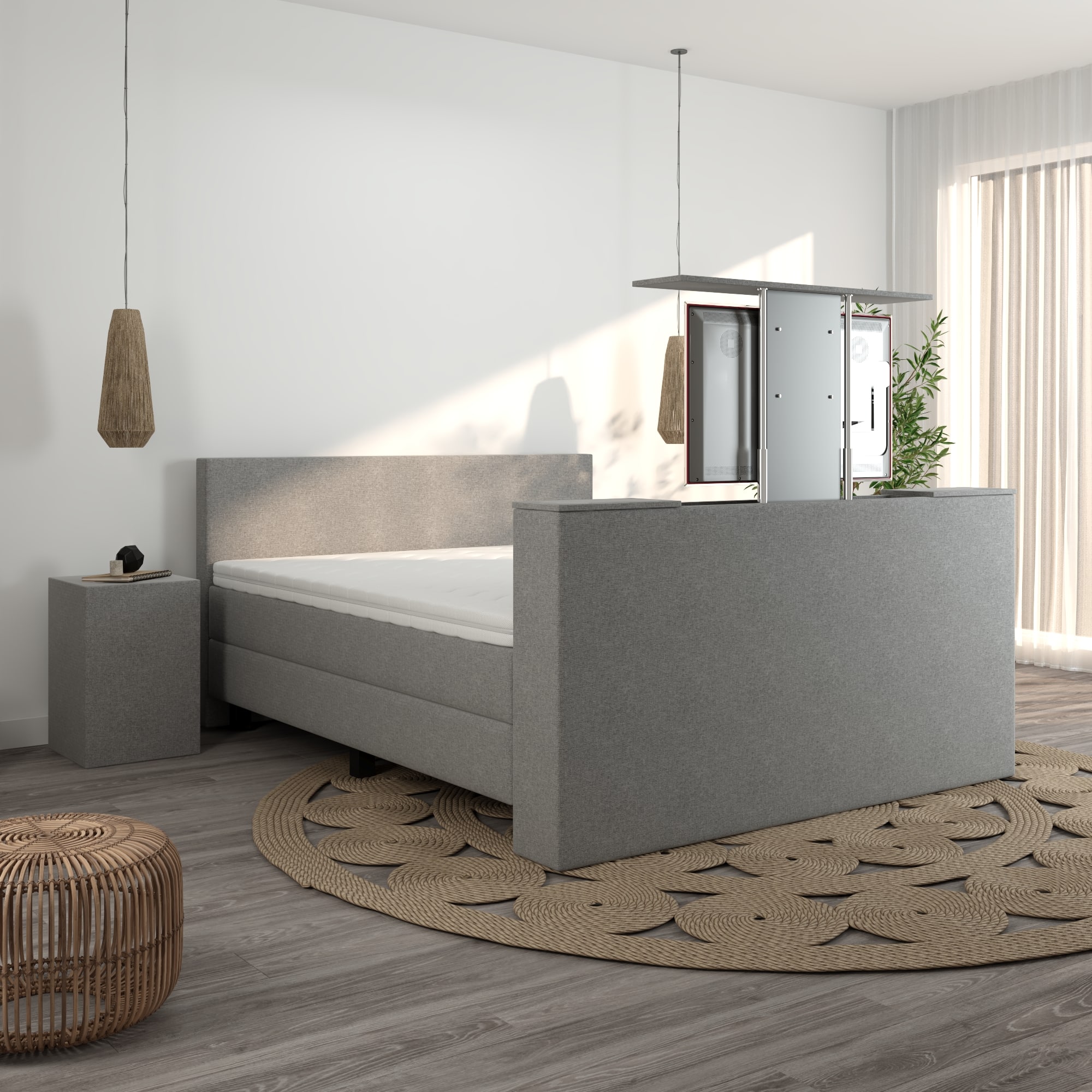 Boxspring luxury gevene met tv-lift grijs