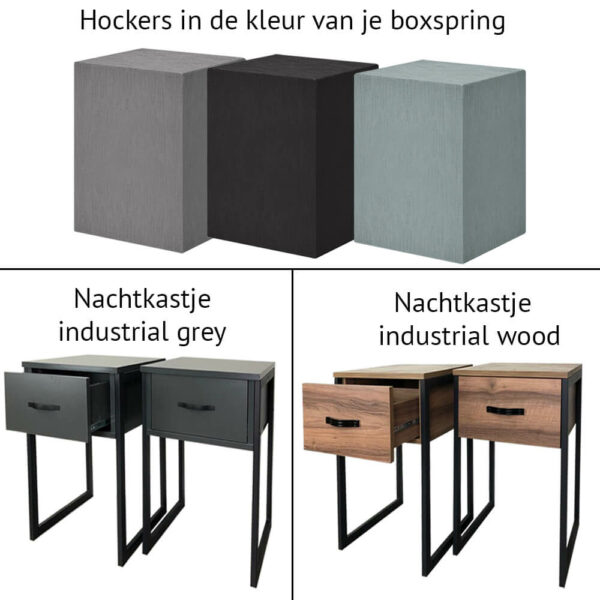 Hockers en nachtkastjes in verschillende kleuren